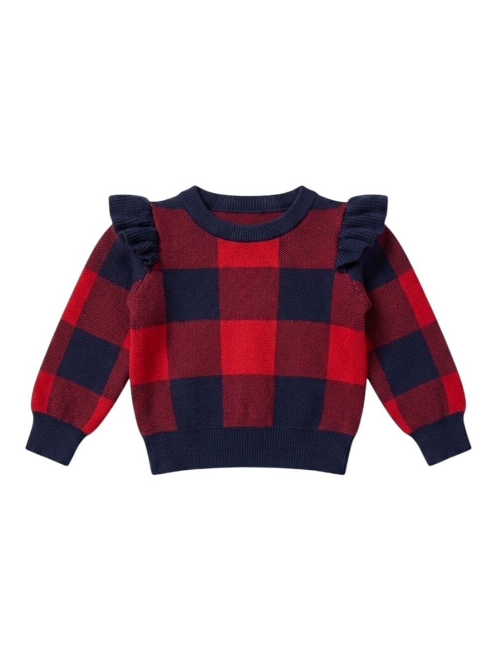 Janie And Jack Kids Red Blue Ruffles Sweater Holiday Winter Sweater Girls 18-24